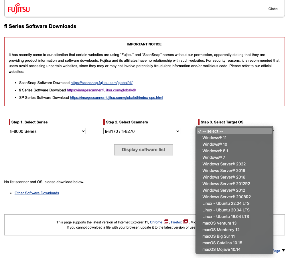 fujitsu fi series software download support